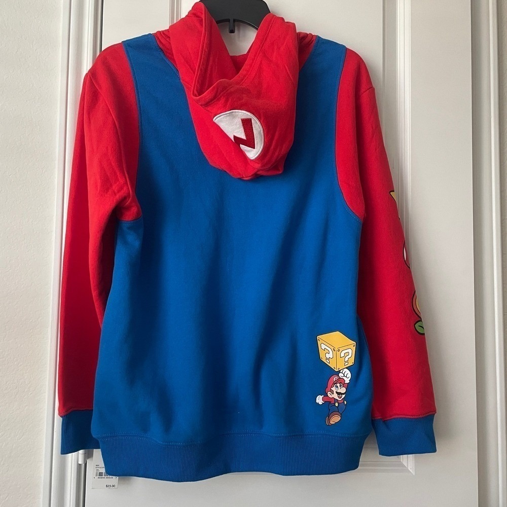 Nintendo Super Mario Boys XL Red Blue Costume Zip Up Hoodie Sweatshirt NWT - Picture 3 of 4